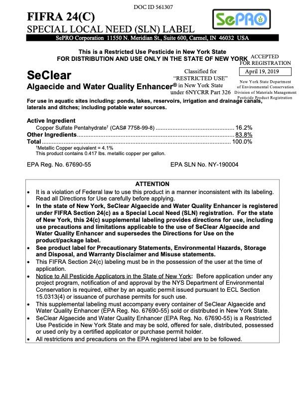 Seclear SLN Product Label